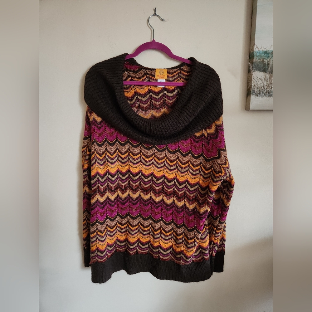 Ruby Rd plus size sweater cowl neck Chevron 2X